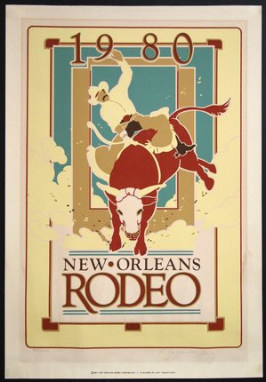 a poster with a bull and horses