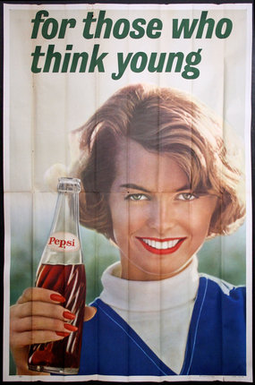 a poster of a woman holding a bottle of soda