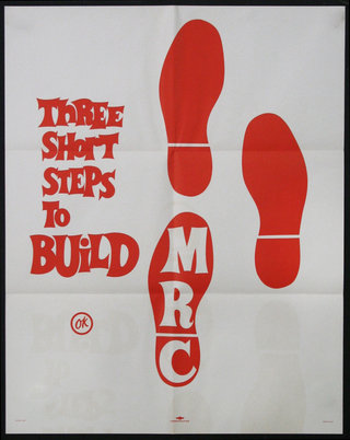 a poster with red footprints and words