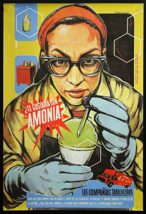 a poster of a woman holding a glass cup and a dropper