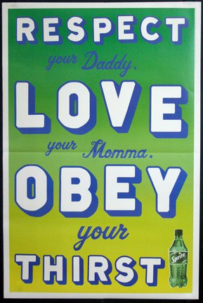 a green and white poster with blue text