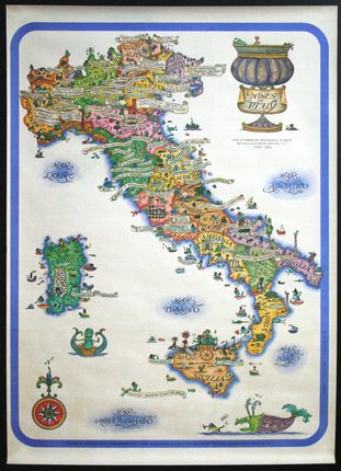 a map of italy with different colored names