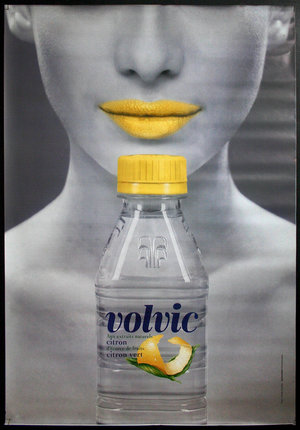 a bottle of lemonade with yellow lips