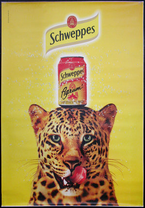 a poster of a cheetah with a can on its head