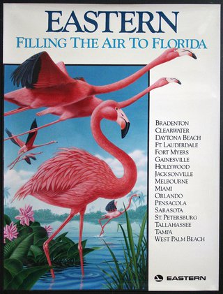 a poster with pink flamingos