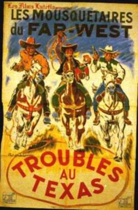 a poster with cowboys riding horses