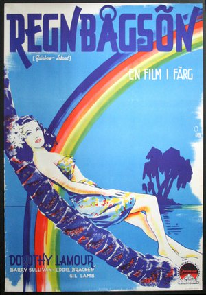 a poster of a woman lying on a palm tree