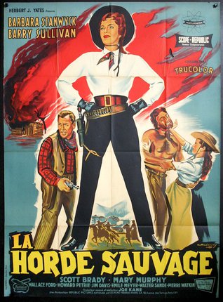 a movie poster of a woman with a cowboy hat and two men