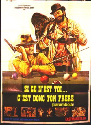 a poster of two men playing pool