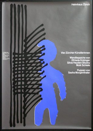 a poster with a blue figure