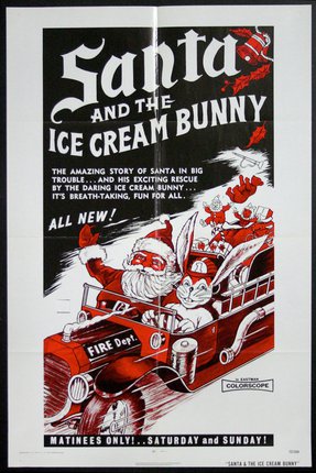 a poster of santa claus and ice cream bunny