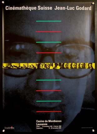 a poster of a man's face with glasses
