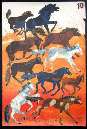 a poster of horses running