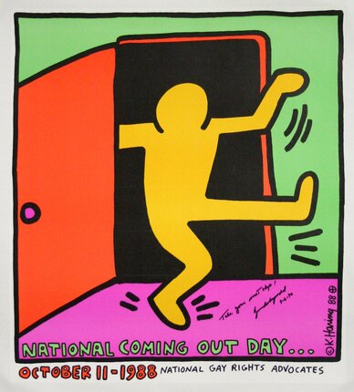 a poster of a man coming out of a door