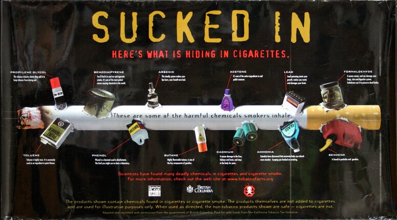 a poster with a pipe with different objects on it