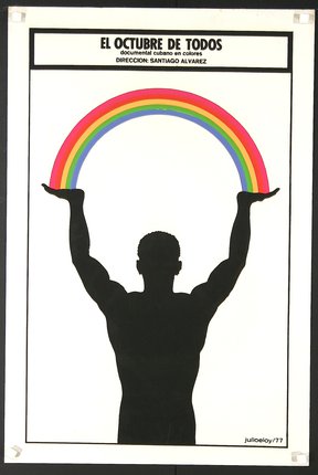 a silhouette of a man holding a rainbow