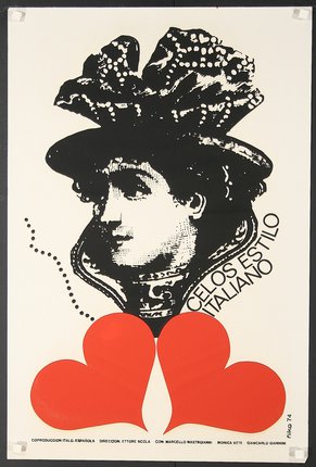 a poster with a man's head and two red hearts
