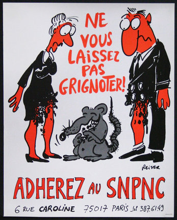 a poster with red and black cartoon characters