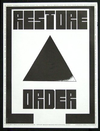 a black and white poster with a triangle and text