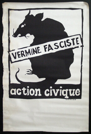 a poster with a rat silhouette and text