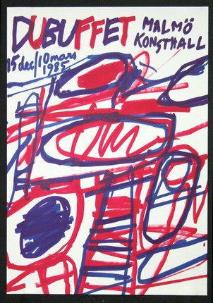 a poster with red and blue lines