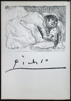 a drawing of a man holding a baby