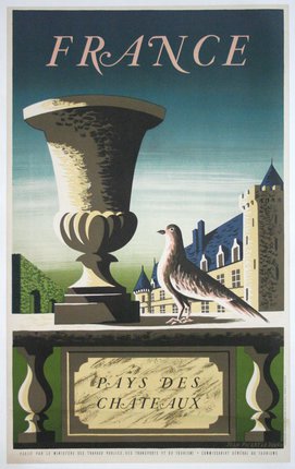a bird standing on a stone ledge next to a stone vase
