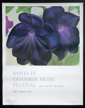 a poster with purple flowers