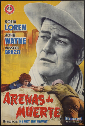 a movie poster with a man (John Wayne) in a cowboy hat