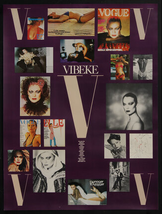 a purple poster with white letters and pictures of women