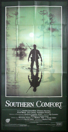 a poster of a man standing in water