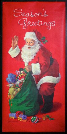 a painting of a santa claus waving