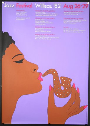 a poster of a woman eating a donut