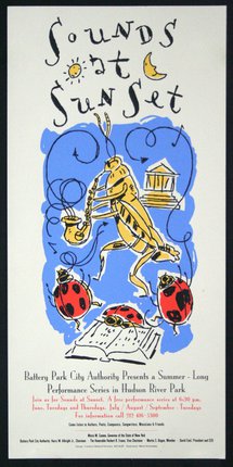 a card with a bug playing a saxophone