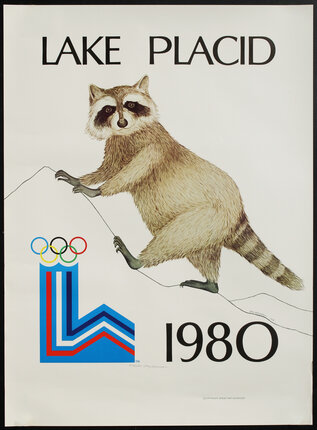 a poster of a raccoon climbing a rope
