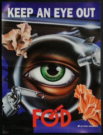 a poster with a green eye and a gun