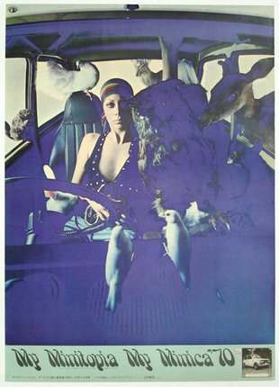 a woman in a car with birds around her