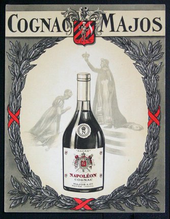 a bottle of cognac with a wreath of leaves