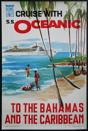 a poster of a beach with people on the beach