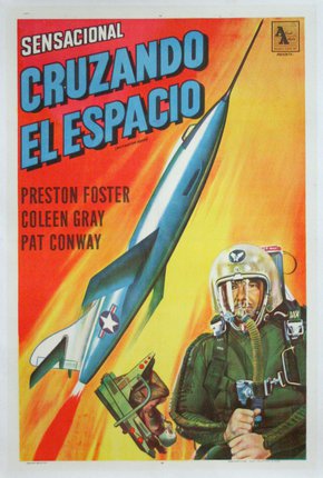 a poster of a man in a helmet and a rocket