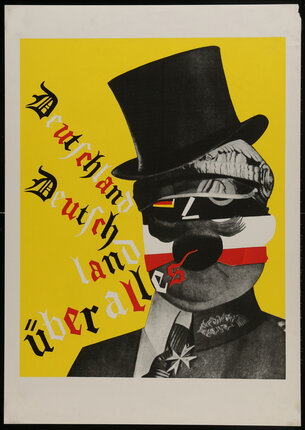 a poster with a man wearing a hat and a mustache