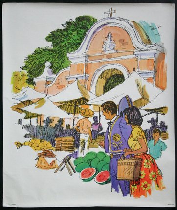 a painting of people at a market