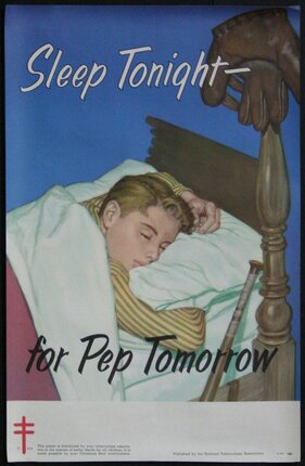 a poster of a child sleeping in bed