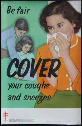 a poster with a woman blowing her nose