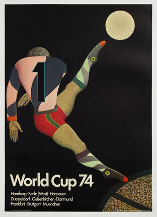 a poster of a football player kicking a ball