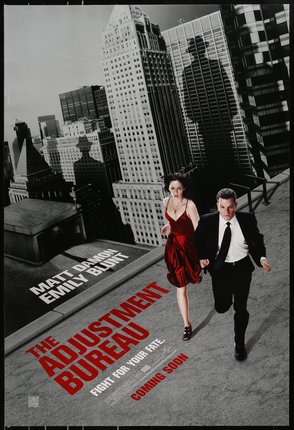 a man and woman running on a rooftop