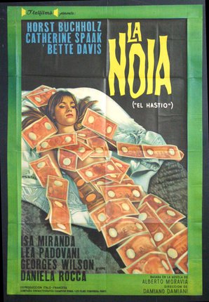 a movie poster of a woman lying on a bed with money