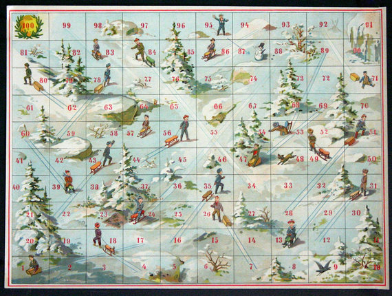 a board game with a map of people skiing