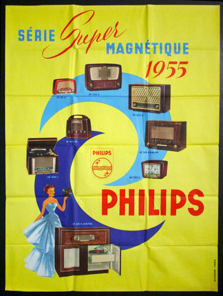a poster of a woman holding a radio