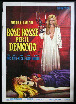a movie poster of a woman holding a candelabra and a woman